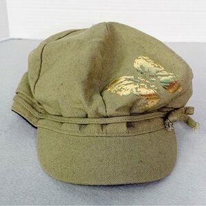 Vintage 90s Y2K Canvas Newsboy Cap Hat Olive Green Butterfly Streetwear Retro